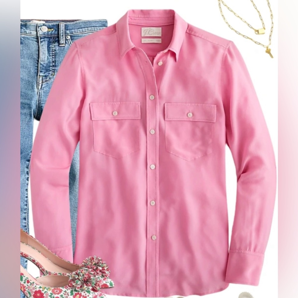 J.Crew Classic-Fit 100% Silk Shirt In Pink Size 6